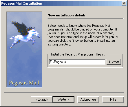 Pegasus Mail auf reisen