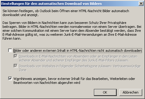 Outlook 2003 Bilder frei schalten