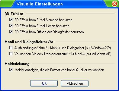  Incredimail, können Sie unter dem Bereich 3D-Effekte die Optionen deaktivieren. 