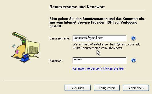 Gmail und Incredimail Benutzername