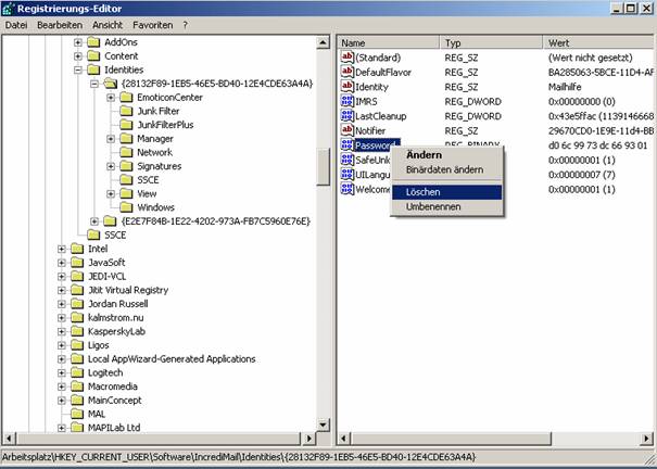 PW in Incredimail löschen