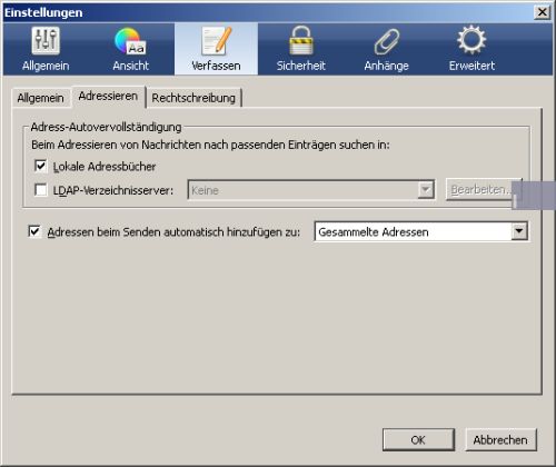 Adress-Autovervollständigung in Thundebird konfigurieren