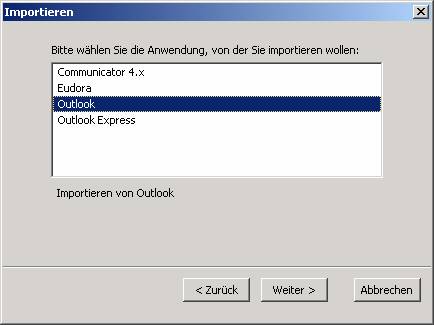 Von Thunderbird nach Outlook