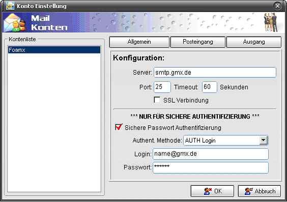 WikMail Kontoeinstellungen für GMX