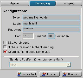 WikMail Posteingang Einstellungen für Yahoo