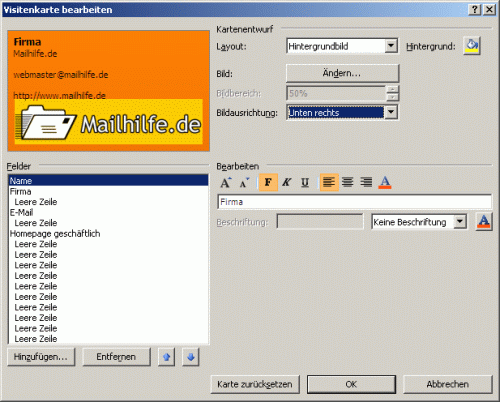 Ihre Visitenkarte Mit Outlook 07 Outlook Outlook 07 Mail Format Pflichtangaben Signatur Visitenkarte Mailhilfe De