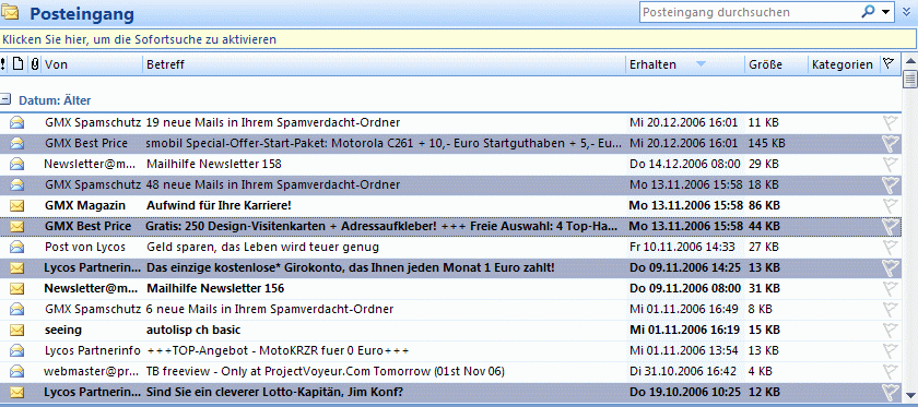 Mehre Nachrichten auf einmal in Outlook 2007 drucken