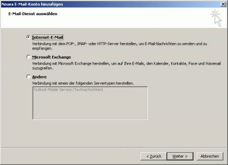 Im nächsten Fenster wählen Sie unter Kontotyp HTTP und bei HTTP-Dienstanbieter MSN oder Hotmail aus und geben Ihre Zugangsdaten an