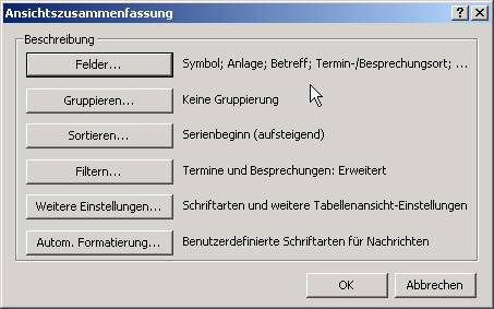 Outlook Ansichtszusammenfassung 