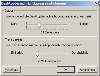 Wenn Sie in Outlook 2003 eine Email bekommen, wird diese über ein kleines Fenster das aufklappt angezeigt. Die Dauer können Sie in diesen Einstellungen ändern: