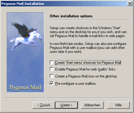 Pegasus Mail im Urlaub