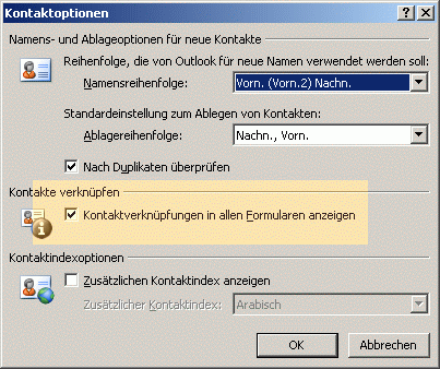 Kontaktverknüpfungen in allen Formularen anzeigen