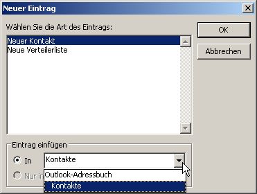 Outlook 2007 Adressbuch Optionen