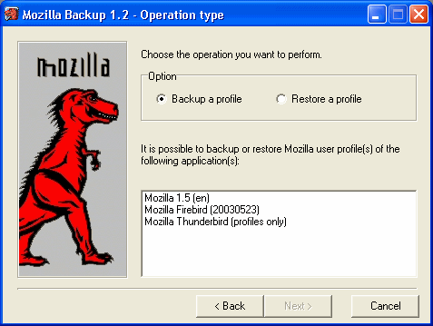 Mozilla Backup Operation