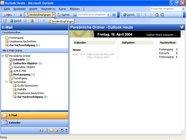 Outlook 2003 Heute