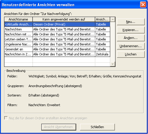 Outlook 2003 Ansichten verwenden