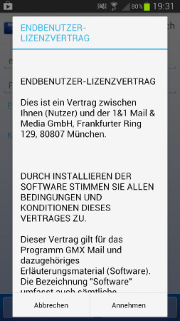 Lizenzvertrag - GMX für Android: E-Mails von GMX abrufen