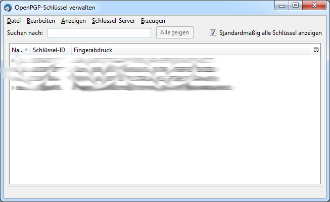 OpenPGP Schlüssel verwalten
