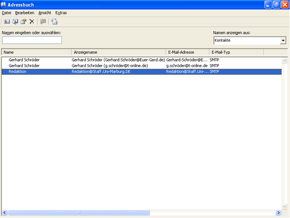 Outlook Adressbuch