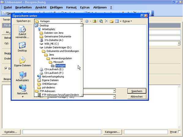 Outlook Formular Speicherort