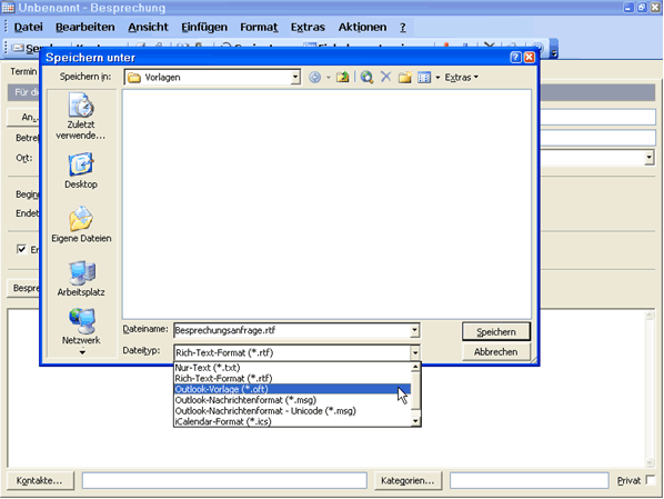 Outlook Formular speichern