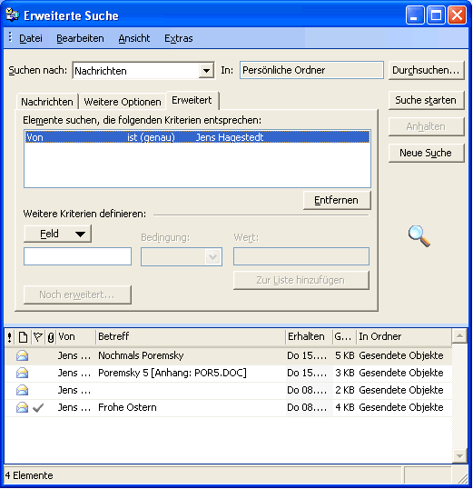 erweitere Outlook Suche