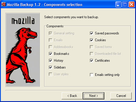 Mozilla Backup Bookmarks, Sidebars, User Stylesheets, Cookies