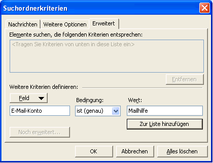 Outlook 2003 Suchordnerkritierien