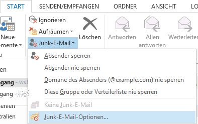 Position des „Junk-E-Mail-Optionen“-Dialogfensters in Outlook 2013