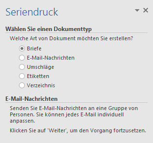 Seriendruck-Assistenten in Word zum Erstellen eines Seriendrucks verwendet