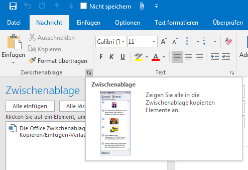 kleiner Button erlaubt es das sehr hilfreiche Office Zwischenablage