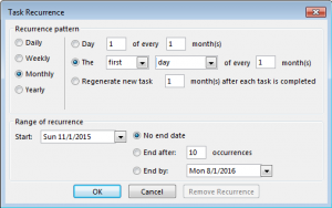 outlook recurring task