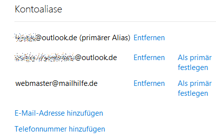 @outlook alias als primären Alias festzulegen