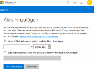 outlook.com Alias zu Ihrem Microsoft-Konto hinzufügen