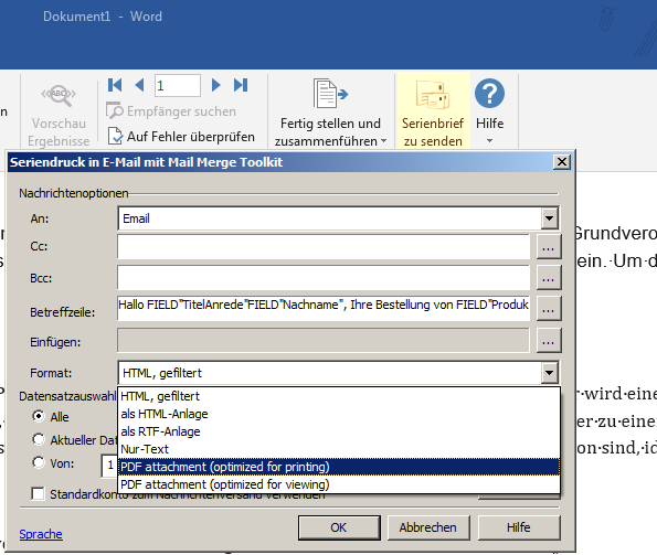 Zusammenführen von Outlook-Mails mit PDF-Anhang