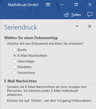 Auswahl E-Mail-Nachrichten 