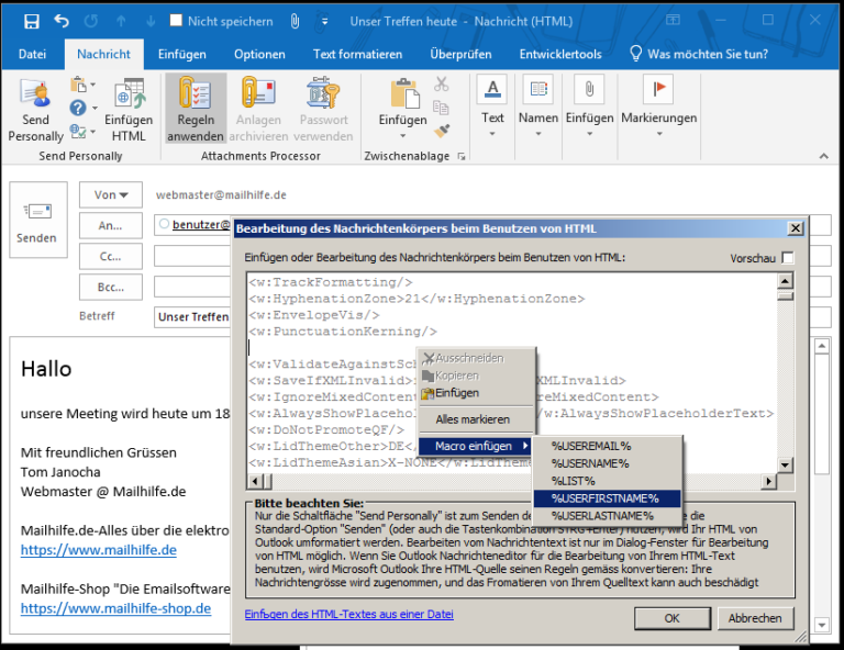 Verzögern oder planen Sie Ihr persönliches Mailing in Outlook ...