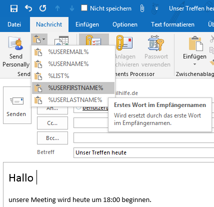 Makros in Send Personally for Outlook