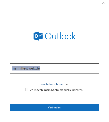 Einrichtungs-Assistent von Outlook fragt nach E-Mailadresse