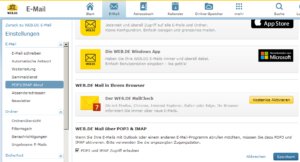 Web.de Webseite mit Freemail Login