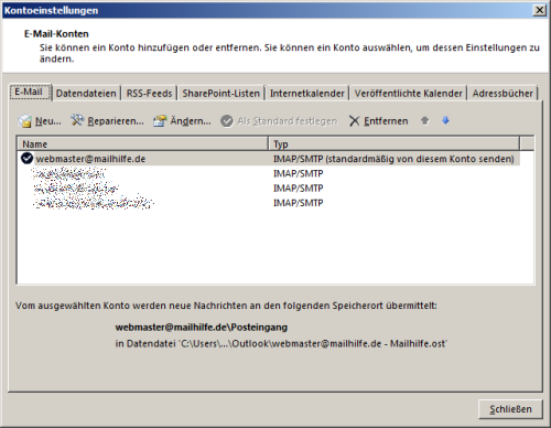 Auswahl des standardmäßigen Zustellorts für neue E-Mails in Outlook 2007, Outlook 2010, Outlook 2013 und Outlook 2016.